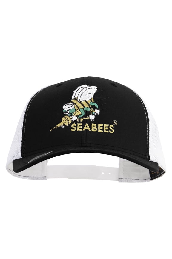 US Navy Seabees Embroidered Contrast Trucker Cap - Black White OSFM