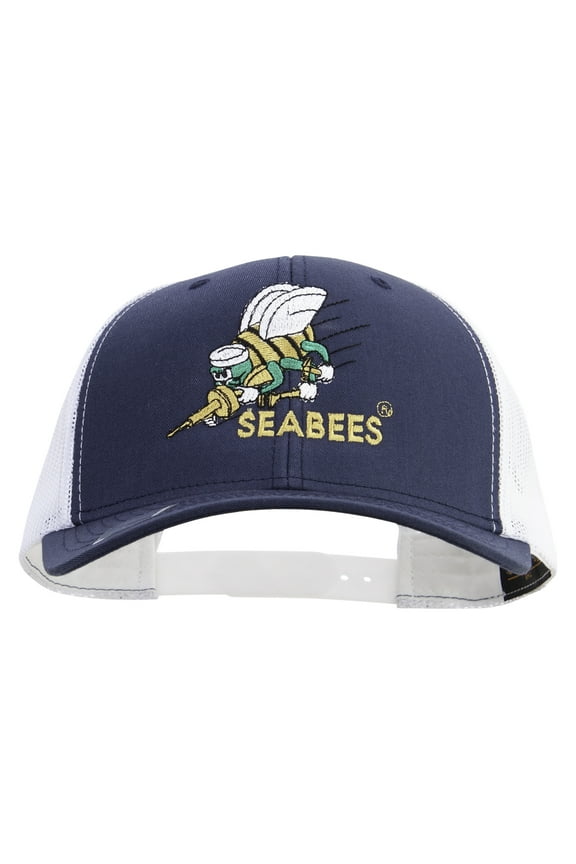 US Navy Seabees Embroidered Contrast Trucker Cap - Navy White OSFM