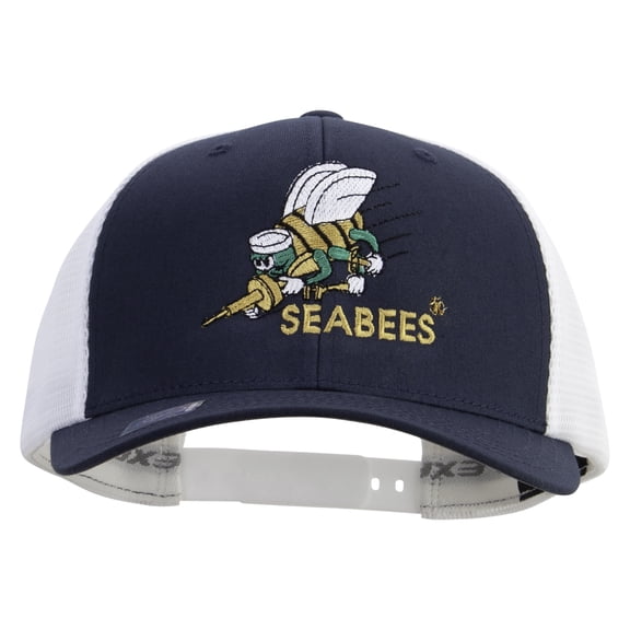 US Navy Seabees Embroidered Flexfit 2 Tone Mesh Cap - Navy White OSFM