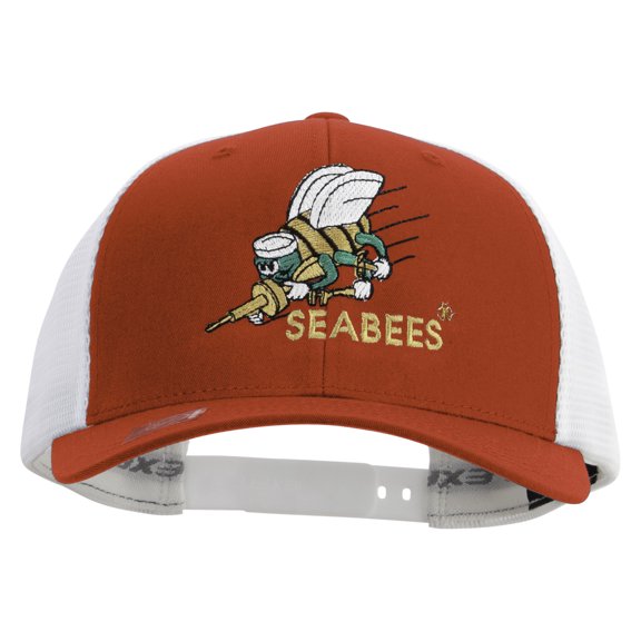US Navy Seabees Embroidered Flexfit 2 Tone Mesh Cap - Red White OSFM