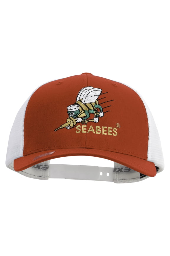 US Navy Seabees Embroidered Flexfit 2 Tone Mesh Cap - Red White OSFM