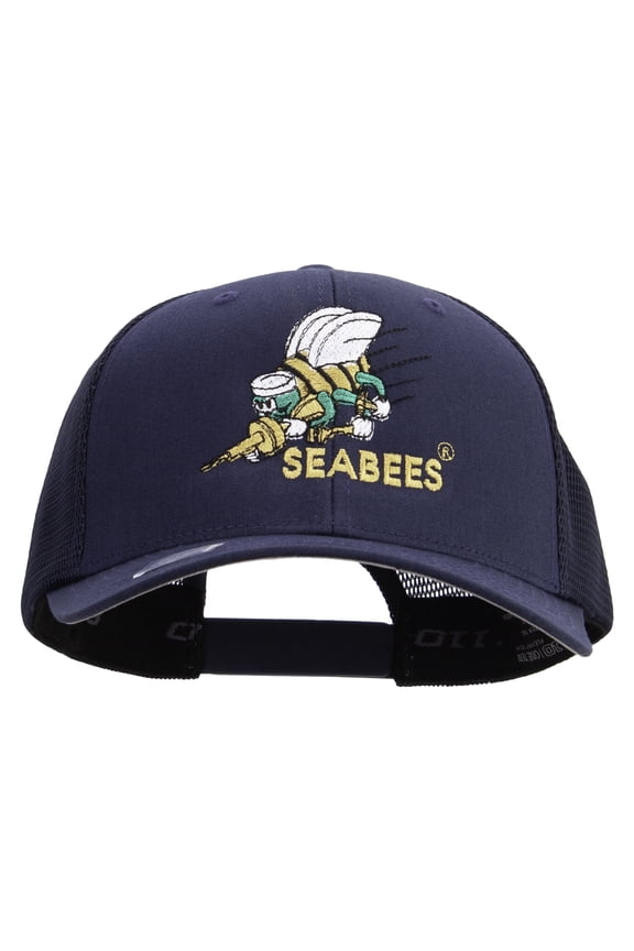 US Navy Seabees Embroidered Flexfit Mesh Trucker Cap - Navy OSFM