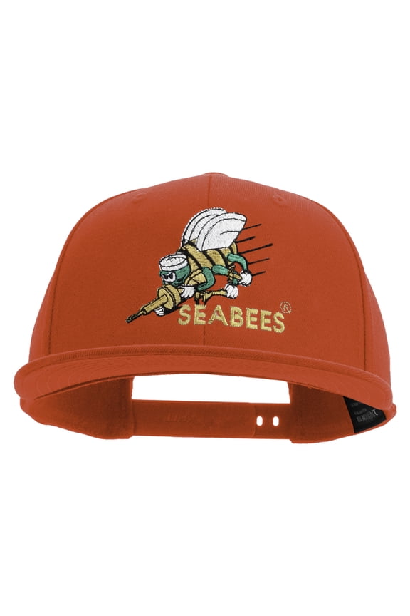US Navy Seabees Embroidered Flexfit Snapback Style Cap - Red OSFM