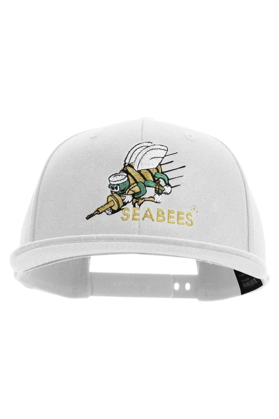 US Navy Seabees Embroidered Flexfit Snapback Style Cap - White OSFM