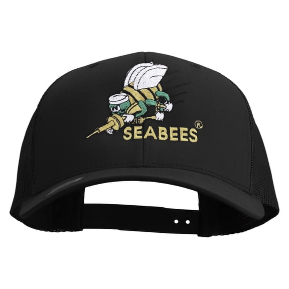 US Navy Seabees Embroidered Retro Trucker Cap - Black OSFM