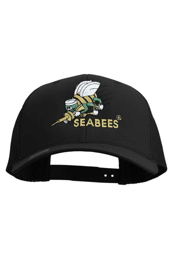 US Navy Seabees Embroidered Retro Trucker Cap - Black OSFM