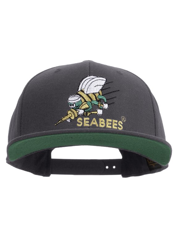 US Navy Seabees Embroidered Wool Blend Prostyle Snapback Cap - Dk Grey OSFM