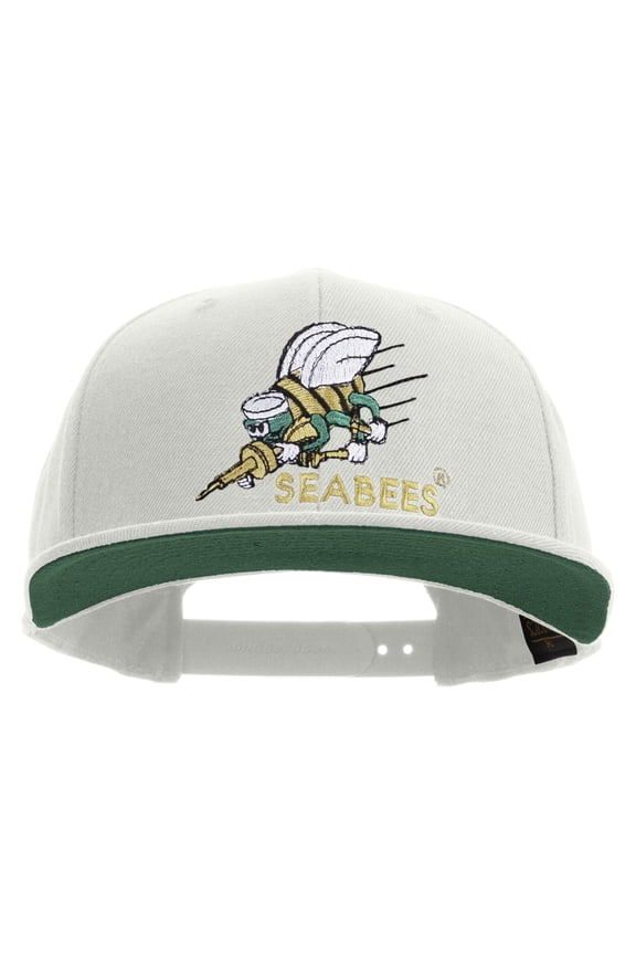 US Navy Seabees Embroidered Wool Blend Prostyle Snapback Cap - Natural OSFM