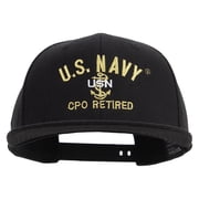 US Navy USN CPO Retired Embroidered Flexfit Snapback Style Cap - Black OSFM
