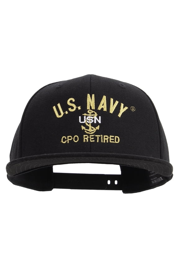 US Navy USN CPO Retired Embroidered Flexfit Snapback Style Cap - Black OSFM