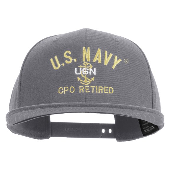 US Navy USN CPO Retired Embroidered Flexfit Snapback Style Cap - Dk Grey OSFM