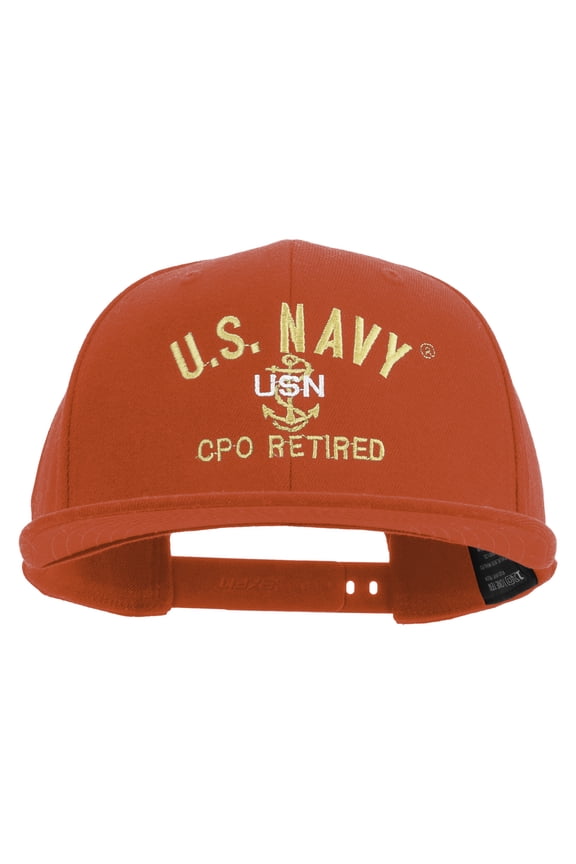 US Navy USN CPO Retired Embroidered Flexfit Snapback Style Cap - Red OSFM