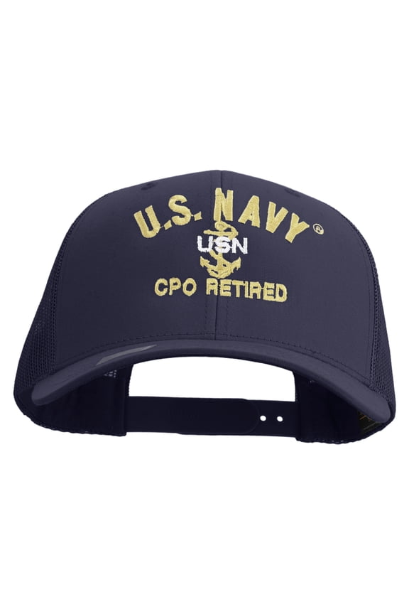 US Navy USN CPO Retired Embroidered Retro Trucker Cap - Navy OSFM