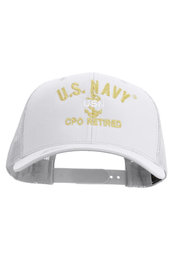 US Navy USN CPO Retired Embroidered Retro Trucker Cap - White OSFM