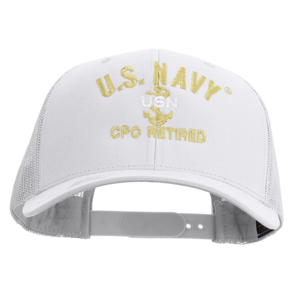 US Navy USN CPO Retired Embroidered Retro Trucker Cap - White OSFM