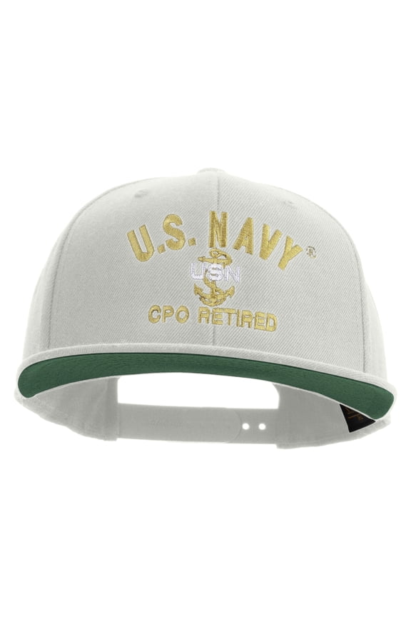 US Navy USN CPO Retired Embroidered Wool Blend Prostyle Snapback Cap - Natural OSFM