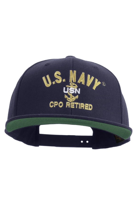 US Navy USN CPO Retired Embroidered Wool Blend Prostyle Snapback Cap - Navy OSFM