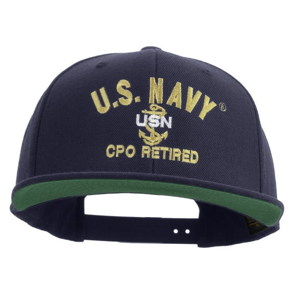 US Navy USN CPO Retired Embroidered Wool Blend Prostyle Snapback Cap - Navy OSFM