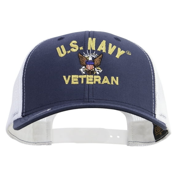 US Navy Veteran Embroidered Contrast Trucker Cap - Navy White OSFM