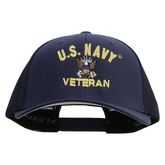 US Navy Veteran Embroidered Flexfit Mesh Trucker Cap - Navy OSFM
