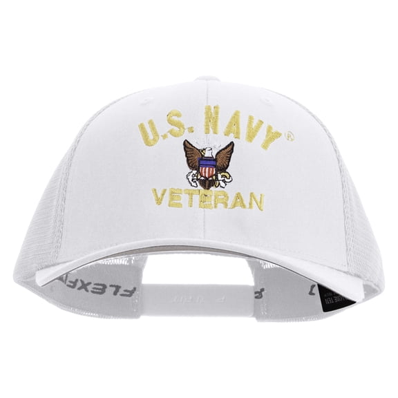 US Navy Veteran Embroidered Flexfit Mesh Trucker Cap - White OSFM