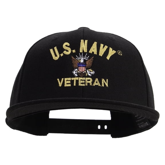 US Navy Veteran Embroidered Flexfit Snapback Style Cap - Black OSFM