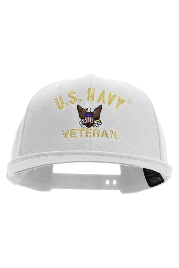 US Navy Veteran Embroidered Flexfit Snapback Style Cap - White OSFM