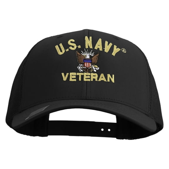 US Navy Veteran Embroidered Retro Trucker Cap - Black OSFM