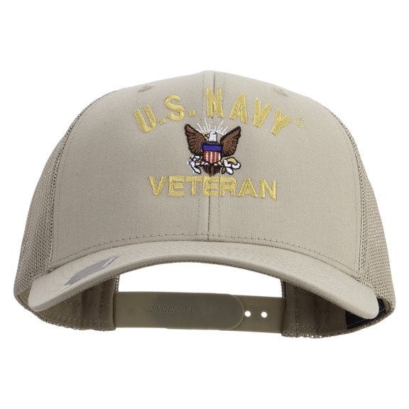 US Navy Veteran Embroidered Retro Trucker Cap - Khaki OSFM