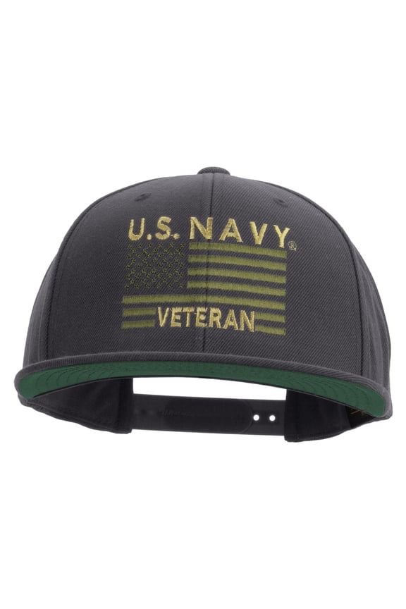 US Navy Veteran Flag Embroidered Wool Blend Prostyle Snapback Cap - Dk Grey OSFM