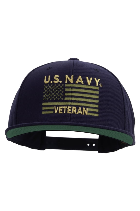 US Navy Veteran Flag Embroidered Wool Blend Prostyle Snapback Cap - Navy OSFM
