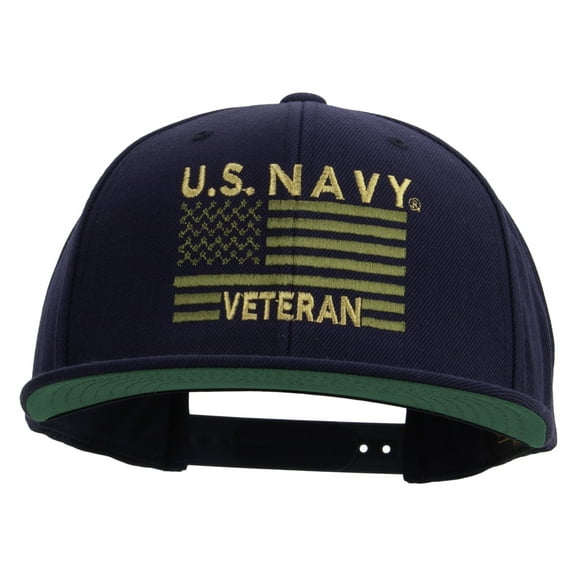 US Navy Veteran Flag Embroidered Wool Blend Prostyle Snapback Cap - Navy OSFM