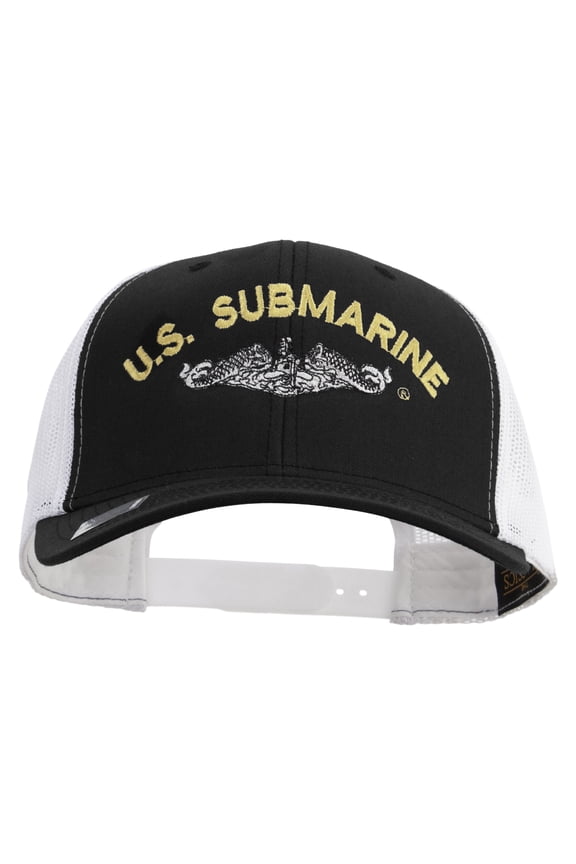 US Submarine Logo Embroidered Contrast Trucker Cap - Black White OSFM