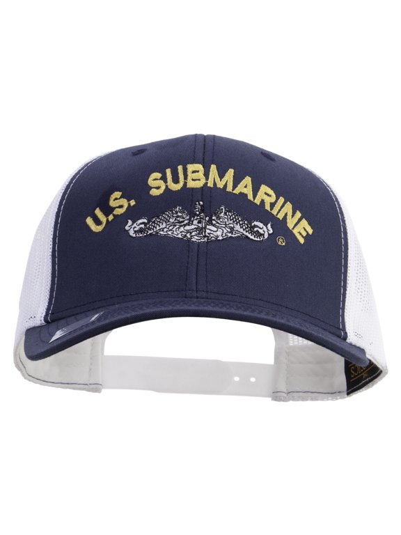 US Submarine Logo Embroidered Contrast Trucker Cap - Navy White OSFM