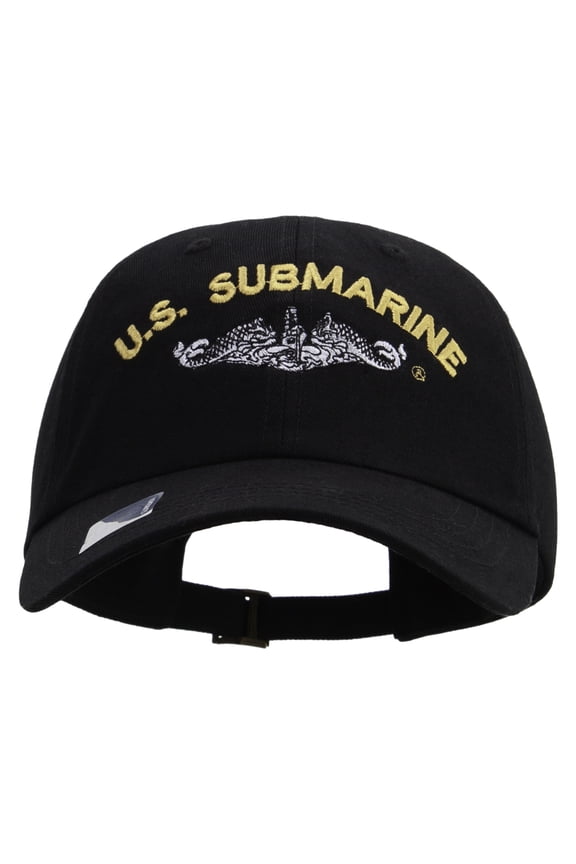 US Submarine Logo Embroidered Dad Style Unstructured Low Profile 6 panel Cotton Cap - Black OSFM
