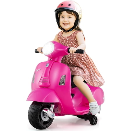 Licensed Vespa Kids Motorcycle by OLAKIDS, 6V Battery Powered Motorbike for Toddlers with Training Wheels, Horn, LED Lights, Electric Ride on Toys for Boys Girls Aged 18-36 Months
