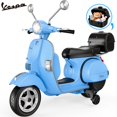 thumbnail image 1 of Vespa Officially Licensed 12V Kids Ride On Motorcycle, Dual 100W Motors Electric Scooter with Training Wheels, PU Seat, Storage Trunk, Music & LED Lights, Ages 3-6, Blue, 1 of 10