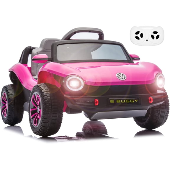Licensed Volkswagen 12V Ride-On Toy Car with Remote Control 2.4GHz Dual Motors LED Lights Bluetooth Pink