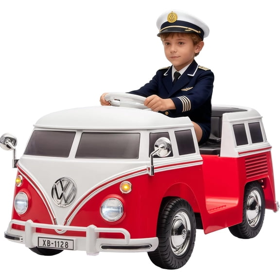 Licensed Volkswagen 6V Electric Ride-On Bus, 4.5Ah Rechargeable Battery, Simple Manual Drive Controls, Charger Included, No Remote Control, Indoor/Outdoor Ride-On Vehicle,Red