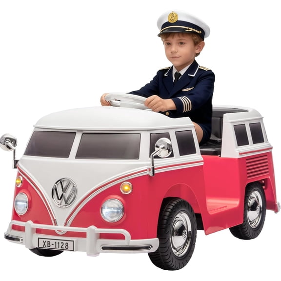 Licensed Volkswagen 6V Electric Ride-On Bus, 4.5Ah Rechargeable Battery, Simple Manual Drive Controls, Charger Included, No Remote Control, Indoor/Outdoor Ride-On Vehicle,Pink