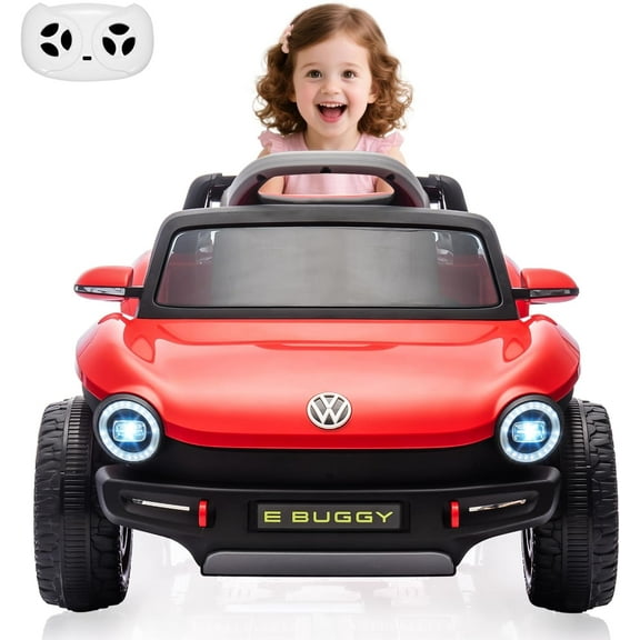 Licensed Volkswagen Beetle 12V Ride-On Car for Toddlers – Electric Toy with Parent Remote, LED Lights, Music, Horn, Soft Start, and Durable Battery for Kids up to 3 Years, Red