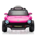 thumbnail image 1 of Licensed Volkswagen Beetle Ride On Car for Kids, 12V Battery Powered Electric Vehicle with Remote Control, LED Lights, Music & Horn (Pink), 1 of 9