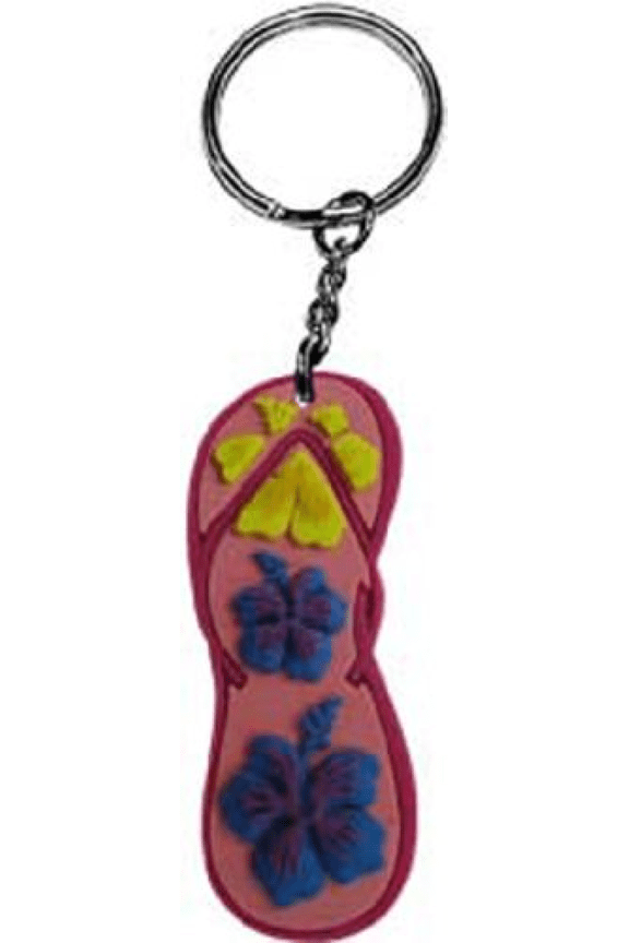 Officially Licensed: Hawaii Flip Flop Rubber Keychain, Stainless Steel Key Ring, Multicolor - 3"