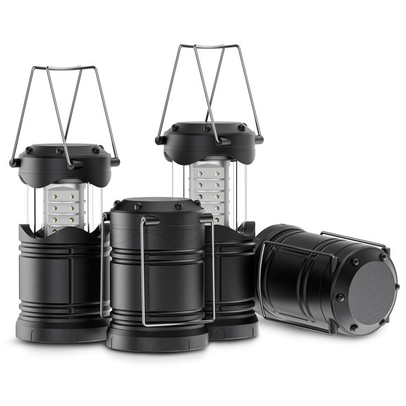 Lichamp 4 Pack LED Camping Lanterns, Battery Powered Camping Lights LED Collapsible Flashlight Portable Emergency Supplies Kit, A4BK