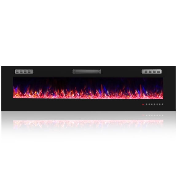 NJNJ Ultra-Thin 72" Wall-Mounted Electric Fireplace with 12-Color Flame, Remote & Touch Screen, 750W/1500W Dual Heat, Recessed Insert