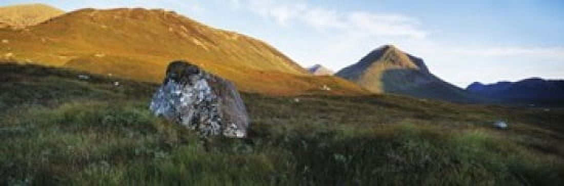 Lichen covered rock in a field Glen Sligachan Cuillins Isle Of Skye Scotland Canvas Art - Panoramic Images (18 x 6)