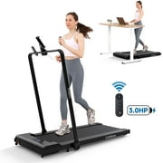 Lichico 2 in 1 Under Desk Treadmill Walking Pad w/3.0HP Brushless Motor, Handle Bar, 0.5-8.7MPH Speed Range Foldable Walking Machine w/APP Remote, LED Display, 2s Folding for Home