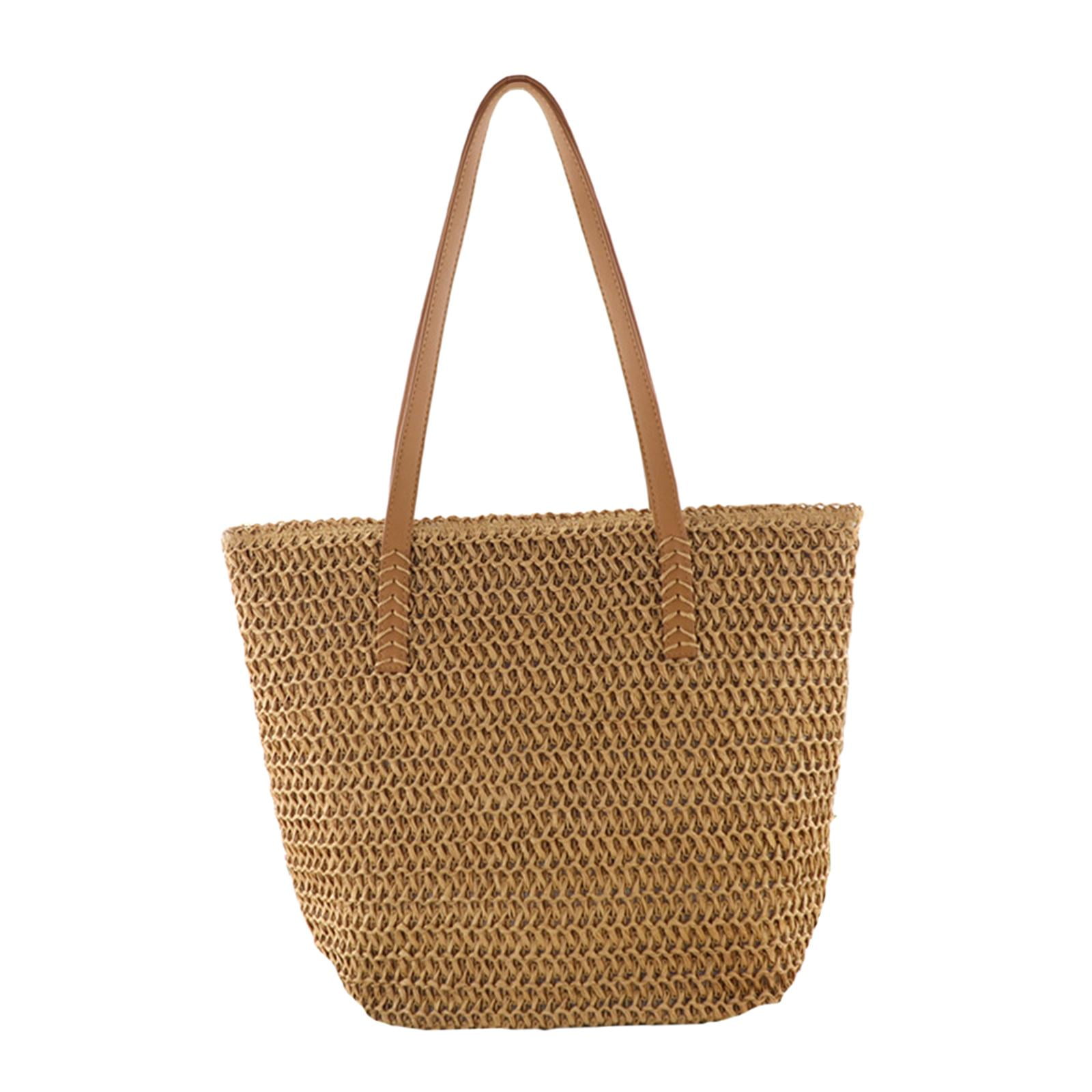 Lichtgewicht strozak stro strandtas voor dames grote geweven zomertas Light Brown