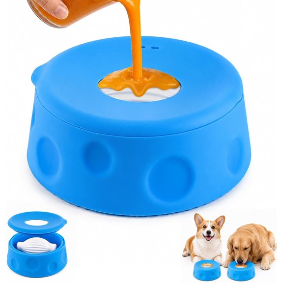Lick Bowl with Rolling Ball, Slow Feeder Bowl, 380ml for Dogs | , Deep-Textured Roller, Thread- Lock Lid & Suction Base, Enrichment Toys for & Interactive