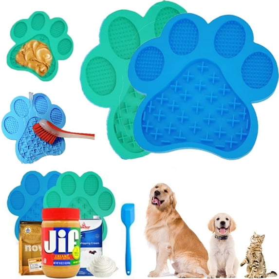 Lick Mat 2 Pc Licking Mats Dog Slow Feeders with Suction Cups Zivmin Pet Feeder Help Pet Calming Anxiety Relief Training Dog Blue Green